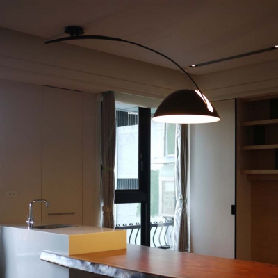 Black Arched Semi Flush Light Minimalist Modernism Metal Single Light Indoor Lighting Fixture