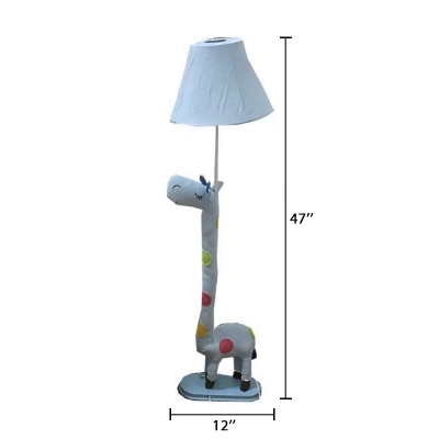 Blue/Yellow Giraffe Floor Lamp with Bell Fabric Shade Single Light Standing Light for Living Room