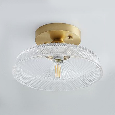 Brass Finish Textured Ceiling Light with Clear Glass Shade Vintage 1 Head Semi Flush Light Fixture