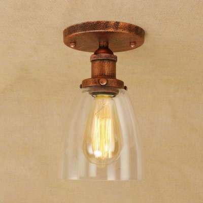 Clear Glass Cone Semi Flushmount Traditional Simple 1 Bulb Mini Lighting Fixture for Coffee Shop