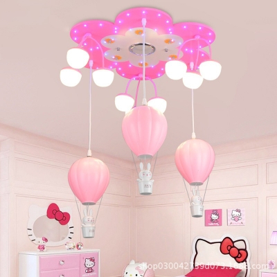 Floral Ceiling Light With Pink Hot Air Balloon Girls Bedroom Metal