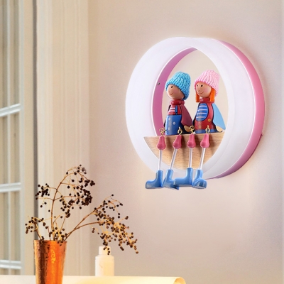 Halo Ring LED Wall Lamp with Cute Girls Decoration Nursing Room Acrylic Shade Sconce Light