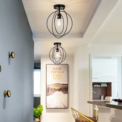 Hoops Ceiling Fixture Contemporary Metal Single Light Art Deco Semi Flush Mount Lighting in Black/Gold