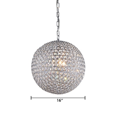 Luxury Modern Globe Suspension Light Crystal 2/4 Lights Decorative Chandelier in Chrome for Hotel Hall