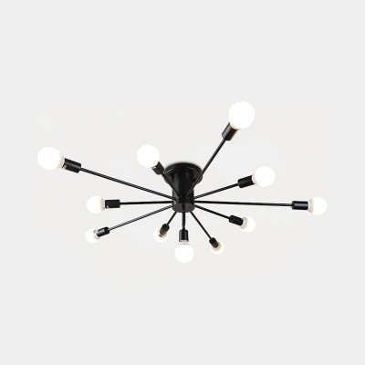 Metallic Branching Ceiling Light Contemporary Multi Light Semi Flush Light Fixture in Black for Sitting Room