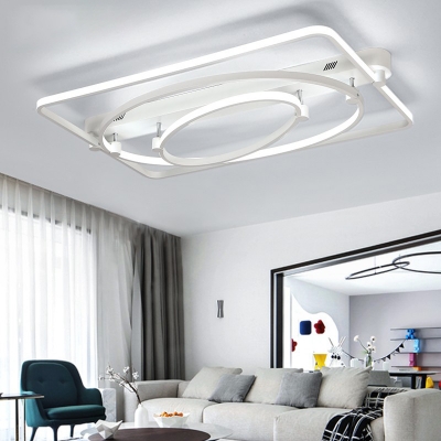 Modern Linear Canopy Ceiling Fixture Metal LED Semi Flush Mount Light in White for Living Room
