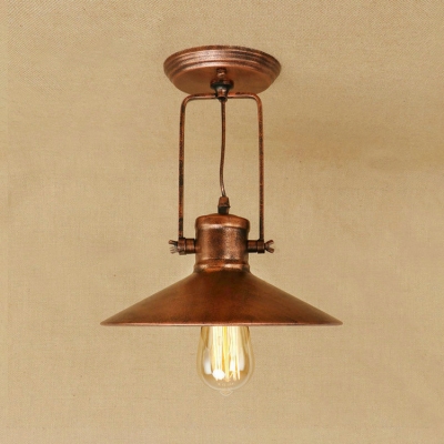Rust Finish Saucer Ceiling Fixture with Metal Shade Retro Loft Style 1 Head Ceiling Lamp for Kitchen