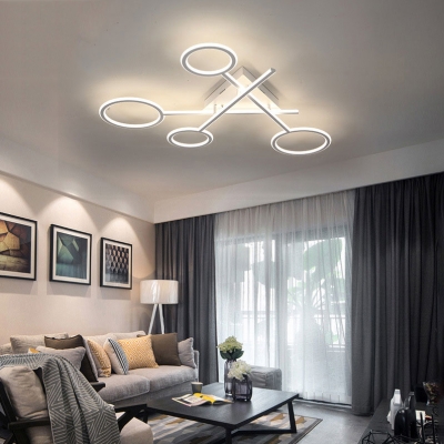 Scissors LED Semi Flush Light with Ring Shade Simplicity Stylish Metal Ceiling Lamp in White