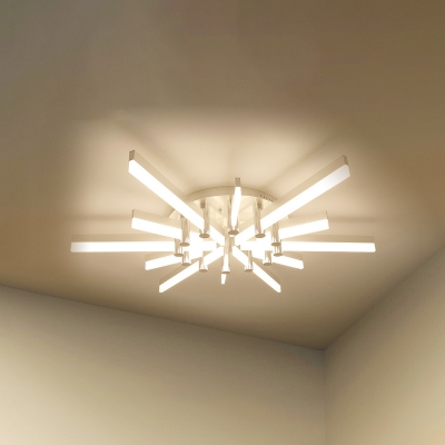 Silver Matchsticks Semi Flush Light Modern Design Acrylic 8-LED Ceiling Fixture for Corridor