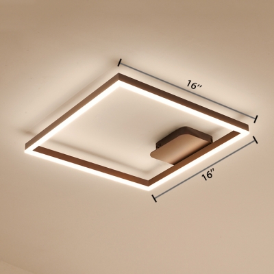 Single Square Frame LED Ceiling Light with Acrylic Shade Minimalist Flush Mount in Brown