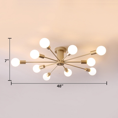 Soft Gold Branch Semi Flush Mount Light Modern Fashion Metal 8/10 Lights Art Deco Ceiling Lamp