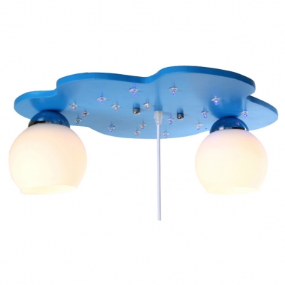 Triple Lights Monkey Flush Mount Children Room Glass Shade Hanging Lamp in Blue
