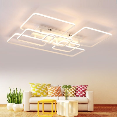 Ultra Thin Ceiling Lamp with Geometric Frame Contemporary Metallic LED Lighting Fixture in White