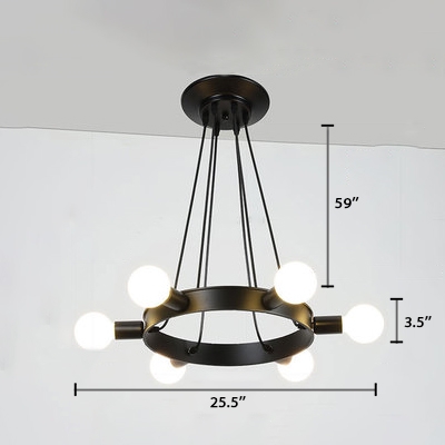 Wagon Wheel Chandelier Industrial Metallic Multi Light Hanging Ceiling Lamp in Black