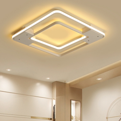 White 2 Square Frame Flush Light Contemporary Metal LED Flushmount for Sitting Room Bedroom