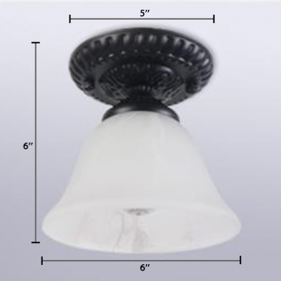 1 Light Bell Mini Ceiling Lamp Traditional Industrial Amber/White Glass Shade Semi Flush Light for Dining Room