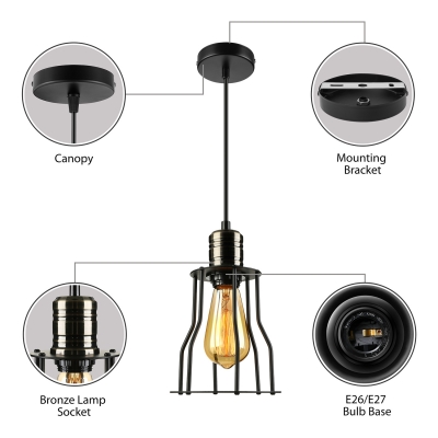 1 Light Hanging Ceiling LED Mini Pendant with Metal Cage