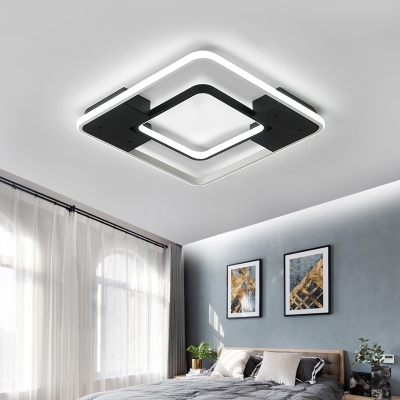 2 Square Ring Ceiling Lamp Minimalist Modern Metallic LED Flush Mount Light in Warm/White