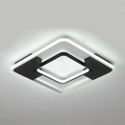 2 Square Ring Ceiling Lamp Minimalist Modern Metallic LED Flush Mount Light in Warm/White