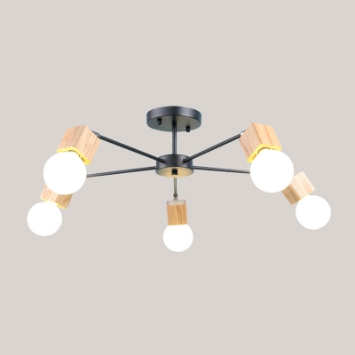 3/5/8 Lights Branch Chandelier Light Modern Metallic Hanging Light in Wood for Living Room