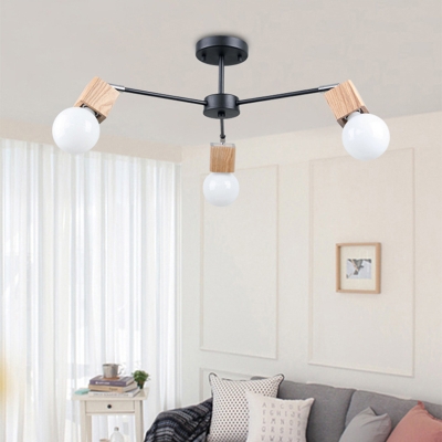 3/5/8 Lights Branch Chandelier Light Modern Metallic Hanging Light in Wood for Living Room