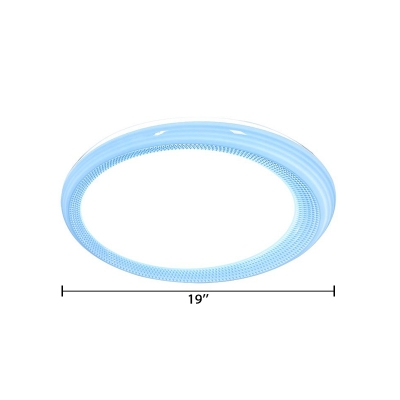 Acrylic Circular Flush Light with Prismatic Pattern Simplicity LED Ceiling Fixture in Blue/Pink