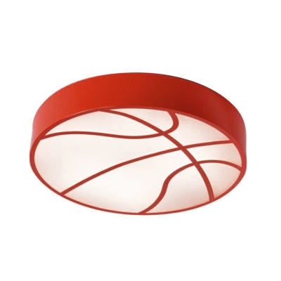 Acrylic Round LED Flush Mount with Basketball Boys Bedroom Ceiling Fixture in Blue/Green/Red/Yellow