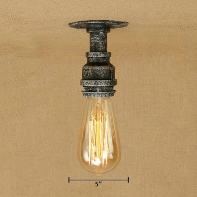 Antique Silver Open Bulb Semi Flush Mount Industrial Metallic Single Light Mini Indoor Lighting for Warehouse