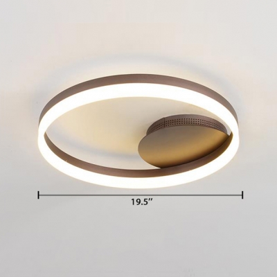 Coffee-cream Halo Ring LED Flush Light Fixture Minimalist Metallic Flushmount for Living Room