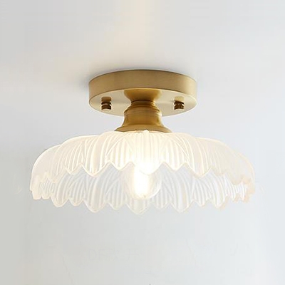 Brass Finish Textured Ceiling Light with Clear Glass Shade Vintage 1 Head Semi Flush Light Fixture