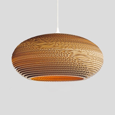 Brown Saucer Hanging Lamp Nordic Style Paper Single Head Suspension Light for Hotel Hall Corridor