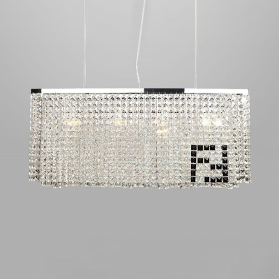 Chrome Finish Linear Hanging Light Modernism Crystal 4 Lights Hanging Ceiling Lamp for Dining Room