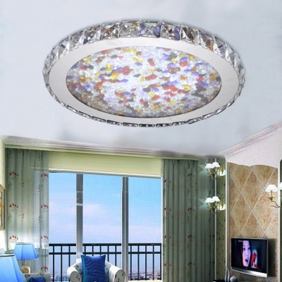Circular LED Flush Mount with Amber Crystal Contemporary Ceiling Light for Living Room