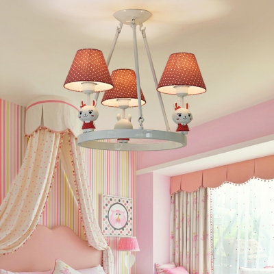 Dottie Fabric Shade Chandelier Light with Bunny White Finish 3/5 Lights Hanging Lamp for Girls Room