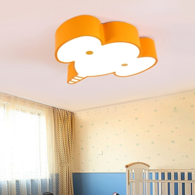 Elephant LED Flush Light Fixture Blue/Green/Orange/Red Metal Ceiling Lamp for Kids