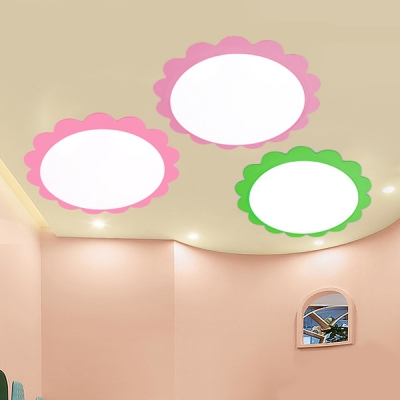 Green/Pink Flower Design Ceiling Lamp Acrylic LED Ceiling Flush Mount for Amusement Park