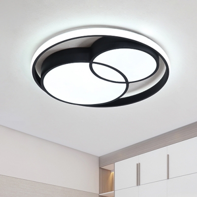 Halo Ring Flush Light Fixture Modern Chic Metal LED Ceiling Lamp in Black for Dining Room