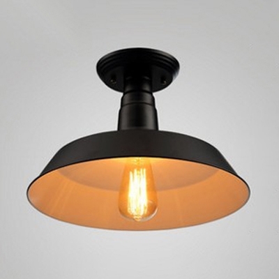 Matte Black Barn Ceiling Fixture with Metal Shade Industrial 1 Head Semi Flush Mount for Dining Room