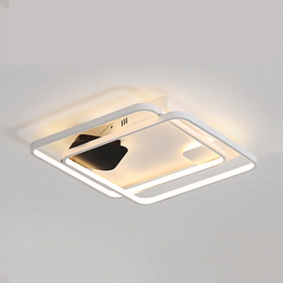 Metal 2 Square Ring LED Ceiling Fixture Modernism Flush Mount in Warm/White for Gallery
