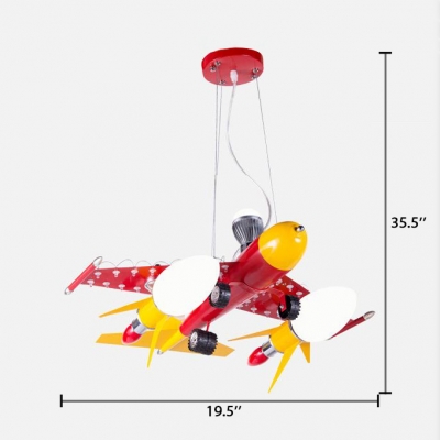 Metal Hanging Chandelier with Red Aircraft 5 Lights Hanging Ceiling Lamp for Boys Room