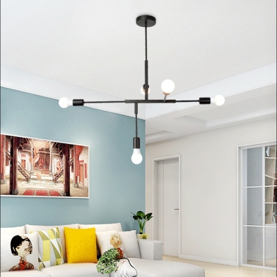 Minimalist Linear Hanging Chandelier Metal 5 Lights Art Deco Hanging Lamp in Black