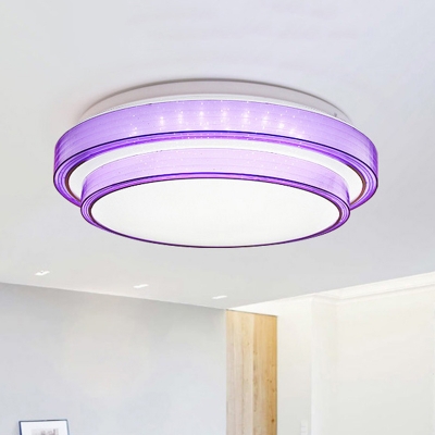 Modernism 2 Tiers Round Flushmount Acrylic LED Flush Light Fixture in Blue/Orange/Pink/Purple