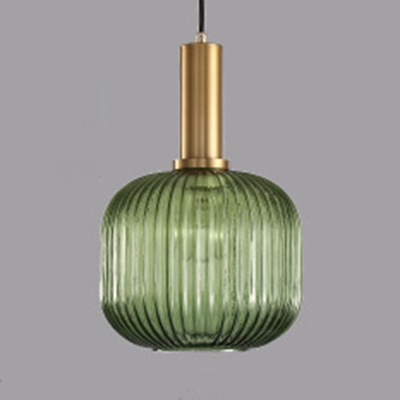 Ribbed Glass Geometric Hanging Light Simplicity Single Light Ceiling Pendant Light in Brass Finish