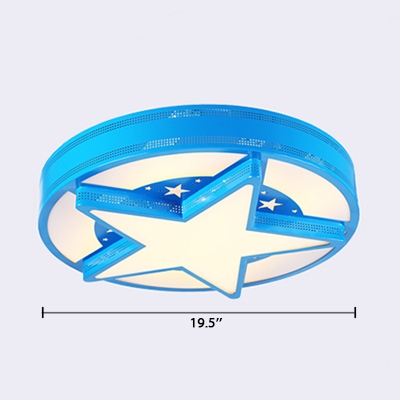 Round Ceiling Fixture with Star Children Bedroom Acrylic LED Flush Mount Light in Blue/Pink/Yellow