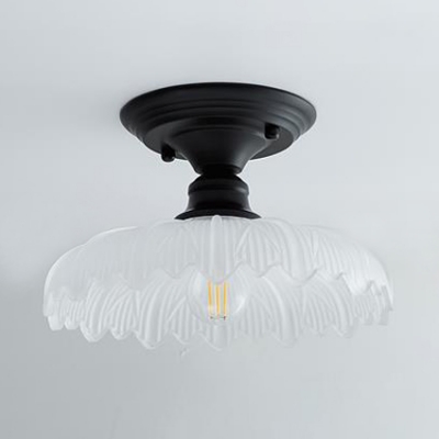 Saucer/Bowl Ceiling Fixture Modern Fashion Textured Glass Shade 1 Head Semi Flushmount in Black