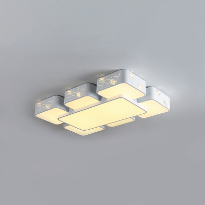 Squared Surface Mount LED Light with Crystal Decoration Contemporary Metal Lighting Fixture in White
