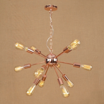 Starburst Chandelier Lamp Industrial Vintage Metal 9/12 Heads Hanging Light in Rose Gold