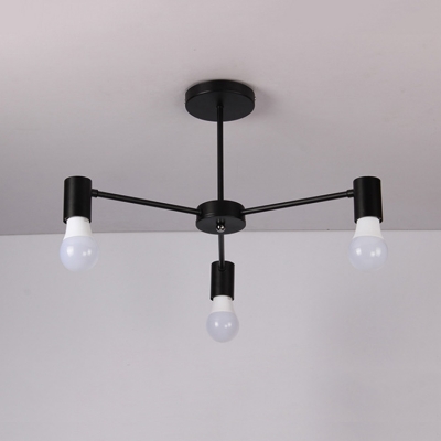 Triple Lights Open Bulb Hanging Light Minimalist Industrial Metallic Chandelier in Black