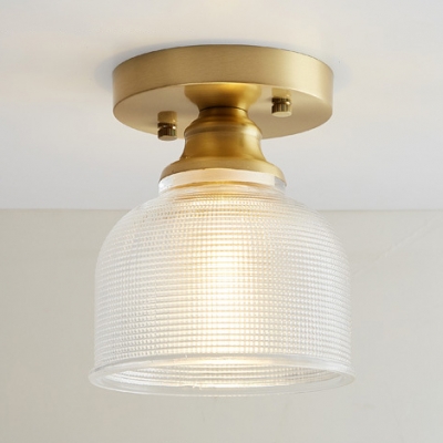 1 Bulb Bowl Semi Flush Mount Light Industrial Retro Style Textured Glass Mini Indoor Lighting Fixture in Brass