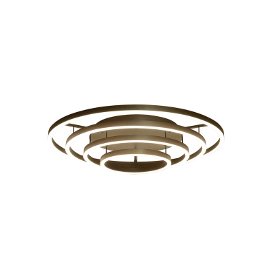 3/4 Halo Ring LED Flush Mount with Linear Canopy Stylish Rotatable Metal Ceiling Lamp in Coffee